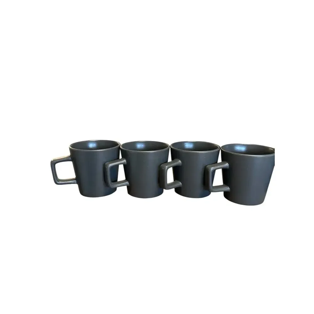 Stone & Lain Stoneware Coffee Mugs Set Of 4 Matte Grey EUC 3.5”x3.5”
